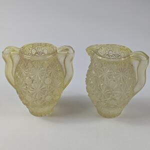 Crystal Miniature Creamer & Sugar Daisy & Button Vintage 1950’s-60’s L E Smith